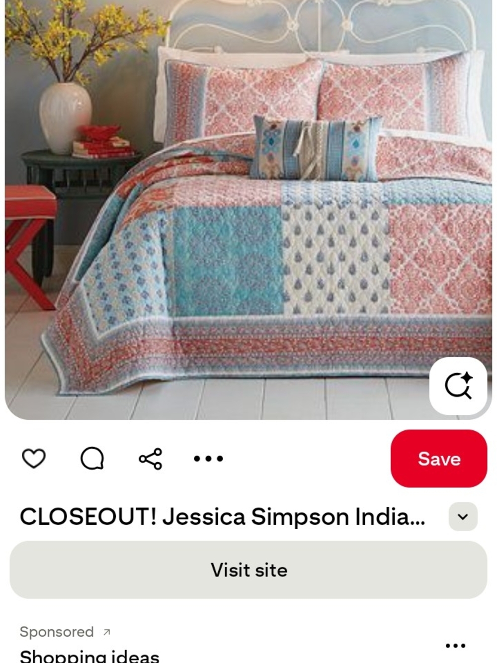 Jessica Simpson Coral and Teal Patchwork Quilt Set